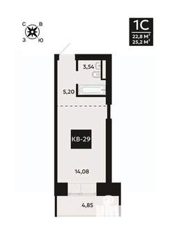 1-к квартира, вторичка, 25м2, 3/8 этаж