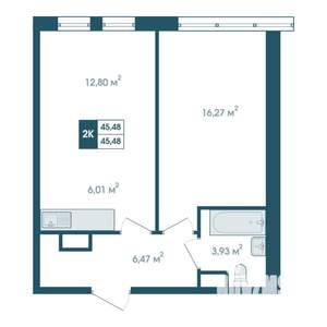 2-к квартира, строящийся дом, 45м2, 13/15 этаж