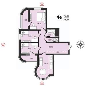 4-к квартира, строящийся дом, 79м2, 19/25 этаж