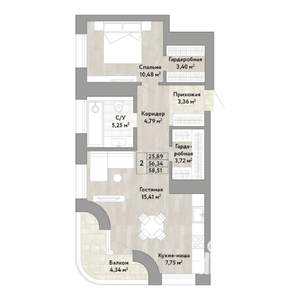 2-к квартира, вторичка, 56м2, 18/22 этаж