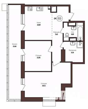 2-к квартира, строящийся дом, 70м2, 13/23 этаж