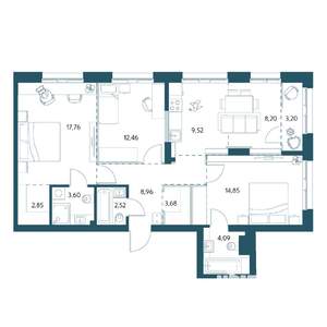 3-к квартира, вторичка, 90м2, 8/25 этаж