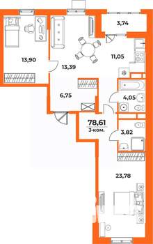 3-к квартира, вторичка, 79м2, 6/10 этаж