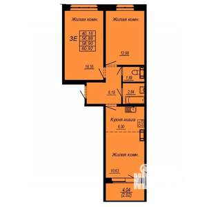 3-к квартира, строящийся дом, 59м2, 10/10 этаж