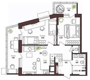 2-к квартира, вторичка, 62м2, 12/23 этаж