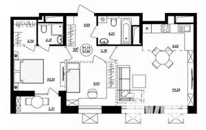3-к квартира, строящийся дом, 63м2, 9/17 этаж