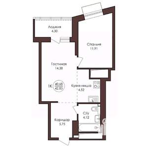 1-к квартира, вторичка, 43м2, 18/23 этаж