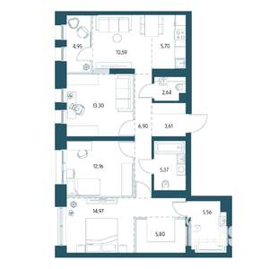 3-к квартира, вторичка, 89м2, 7/17 этаж