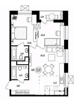 3-к квартира, строящийся дом, 65м2, 3/17 этаж