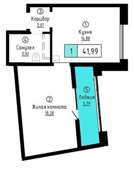 1-к квартира, вторичка, 42м2, 9/22 этаж
