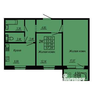 2-к квартира, строящийся дом, 55м2, 9/10 этаж