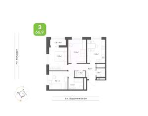 3-к квартира, вторичка, 67м2, 12/16 этаж