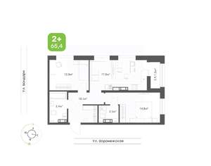 2-к квартира, вторичка, 65м2, 9/9 этаж