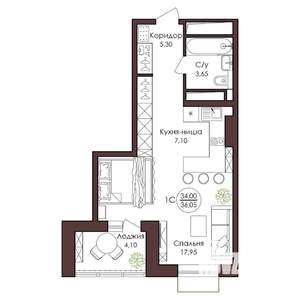 1-к квартира, вторичка, 36м2, 19/23 этаж