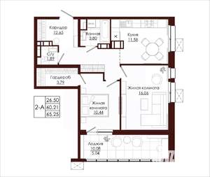 2-к квартира, вторичка, 65м2, 8/19 этаж