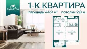 1-к квартира, вторичка, 45м2, 20/20 этаж