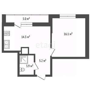 1-к квартира, сданный дом, 39м2, 4/25 этаж