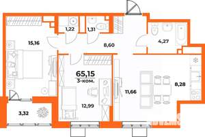 3-к квартира, вторичка, 65м2, 7/10 этаж
