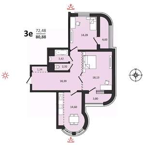 3-к квартира, строящийся дом, 81м2, 6/25 этаж