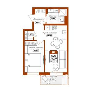 1-к квартира, вторичка, 40м2, 3/12 этаж