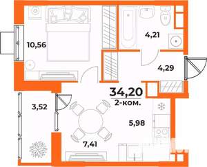 2-к квартира, вторичка, 34м2, 5/10 этаж