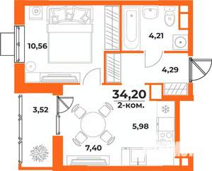 2-к квартира, вторичка, 34м2, 5/10 этаж