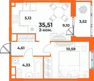 2-к квартира, вторичка, 36м2, 3/10 этаж