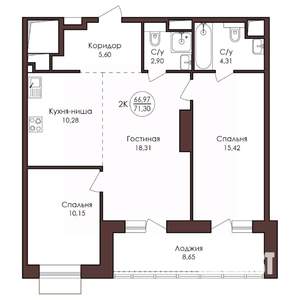2-к квартира, вторичка, 71м2, 14/23 этаж