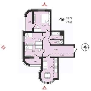 4-к квартира, строящийся дом, 79м2, 10/25 этаж