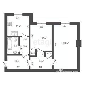 2-к квартира, вторичка, 50м2, 1/2 этаж