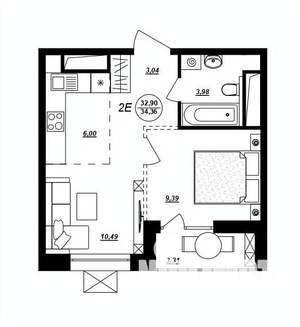 2-к квартира, строящийся дом, 34м2, 3/17 этаж
