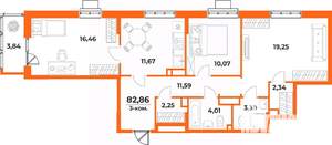 3-к квартира, вторичка, 83м2, 9/10 этаж