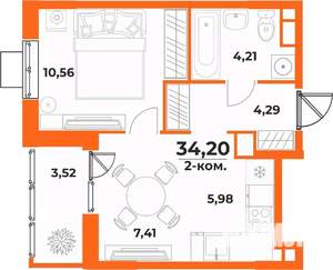 2-к квартира, вторичка, 34м2, 6/10 этаж