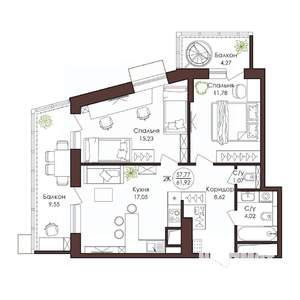 2-к квартира, вторичка, 62м2, 16/23 этаж
