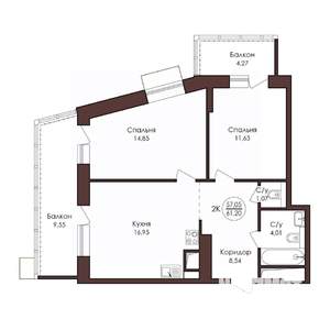 2-к квартира, вторичка, 61м2, 5/23 этаж