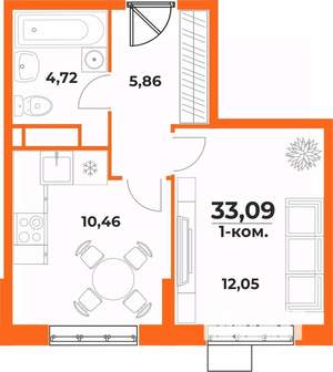 1-к квартира, вторичка, 33м2, 5/10 этаж