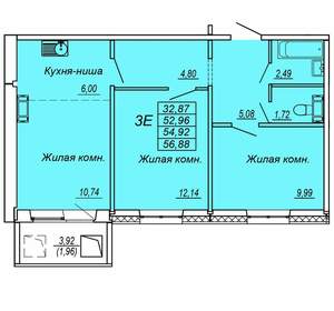 3-к квартира, вторичка, 55м2, 7/10 этаж