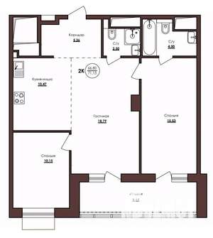 2-к квартира, вторичка, 71м2, 20/23 этаж