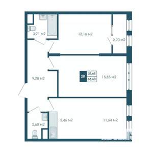 3-к квартира, строящийся дом, 64м2, 12/17 этаж