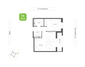 1-к квартира, вторичка, 47м2, 5/9 этаж