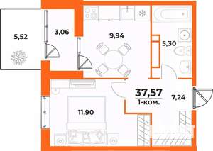 1-к квартира, вторичка, 38м2, 1/10 этаж