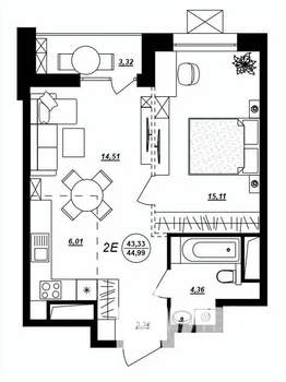 2-к квартира, строящийся дом, 45м2, 10/17 этаж