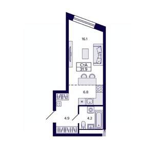 Студия квартира, строящийся дом, 32м2, 3/30 этаж