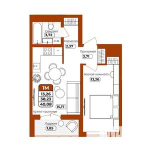 1-к квартира, вторичка, 40м2, 3/12 этаж