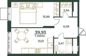 1-к квартира, вторичка, 40м2, 23/24 этаж