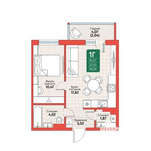 1-к квартира, вторичка, 39м2, 2/12 этаж