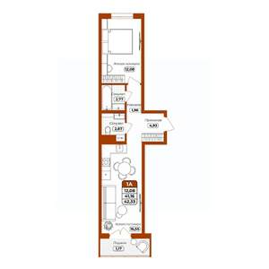 1-к квартира, вторичка, 42м2, 3/12 этаж