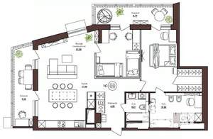 1-к квартира, строящийся дом, 97м2, 22/23 этаж