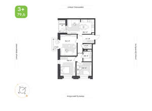 3-к квартира, вторичка, 80м2, 6/13 этаж