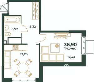 1-к квартира, вторичка, 37м2, 15/24 этаж